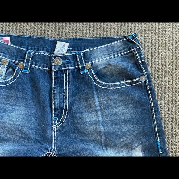 True Religion Ricky Super T Men’s Jeans Blue Patch Thick Stitch Size 38x34 - Picture 9 of 14